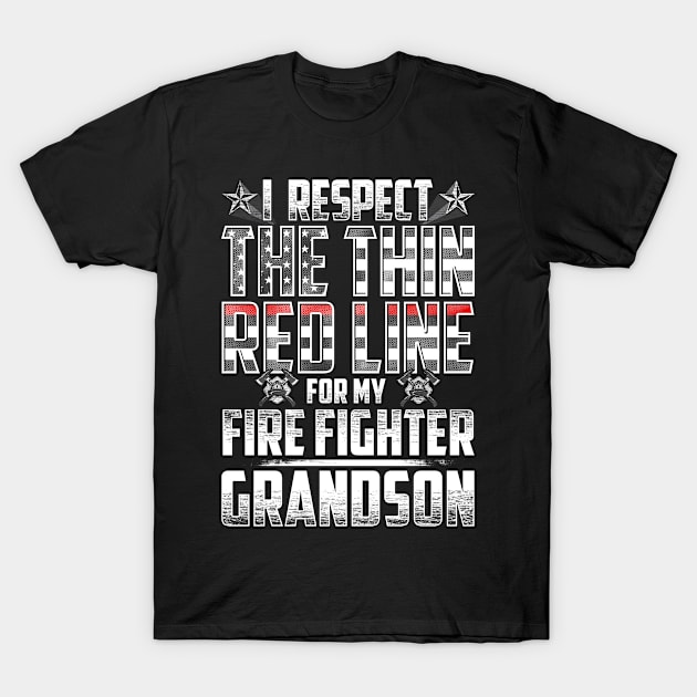 Fire Fighter Grandson Thin Red Line T-Shirt by wheedesign